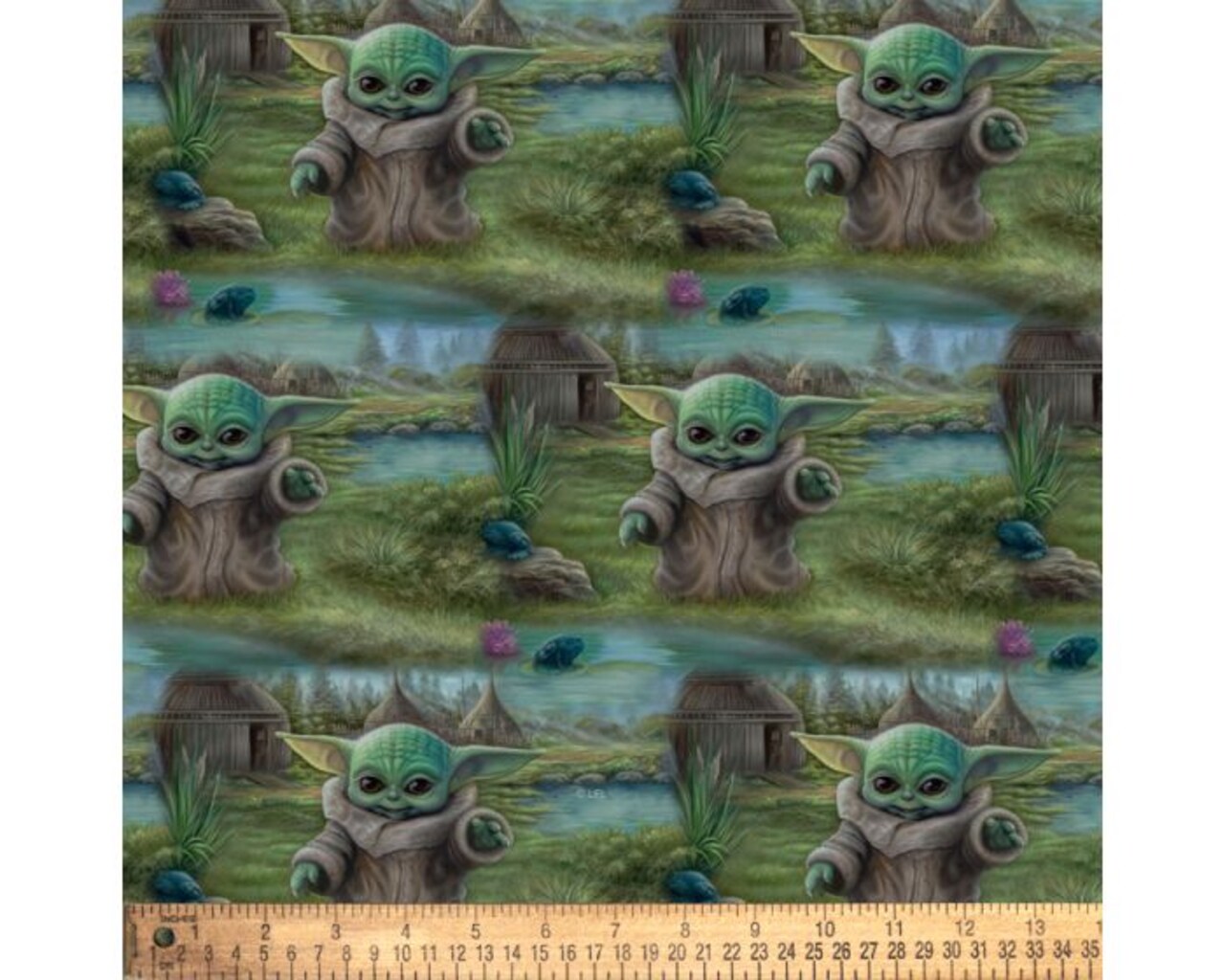 The Child Mandalorian Star Wars By Thomas Kinkade Licensed By David Textiles Digital Cotton Print Fabric | By The Yard | Sewing and Crafting | 44 inches wide